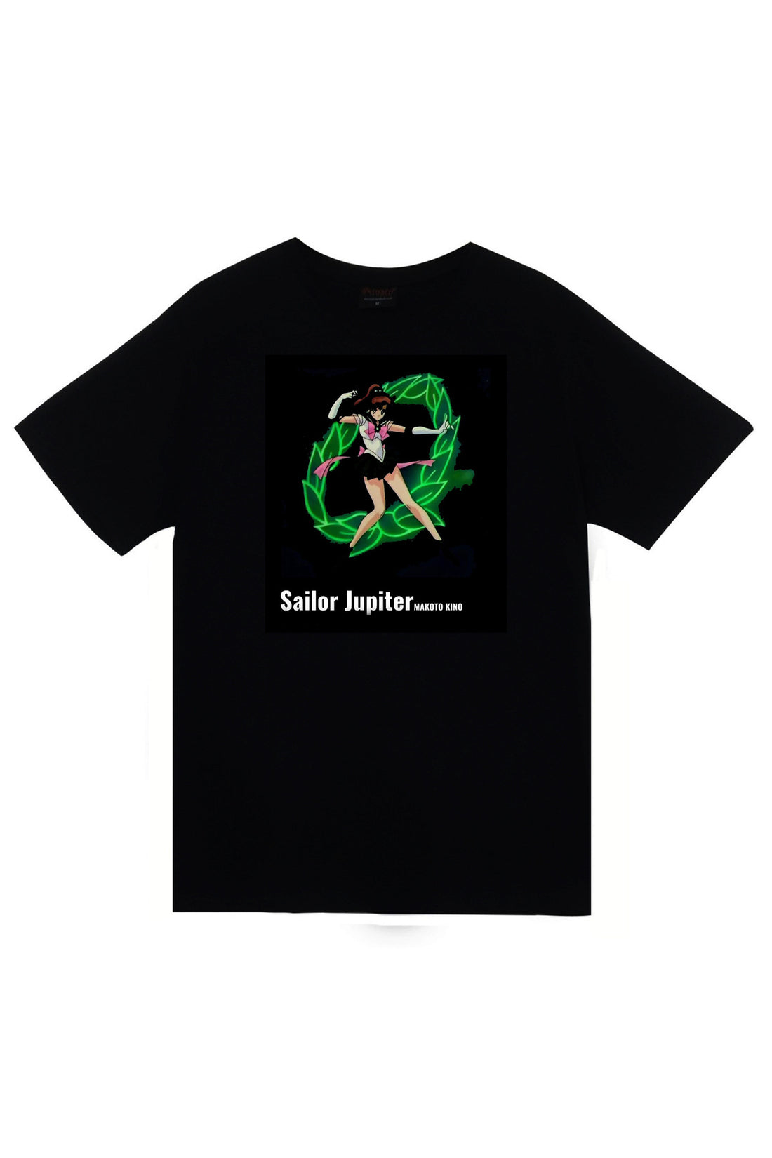 Sailor Moon Anime Jupiter karakter kare baskılı siyah tişört