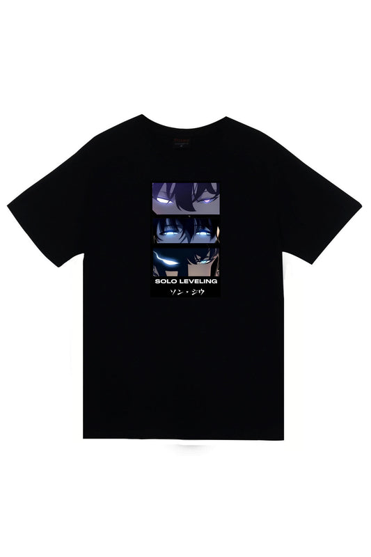 Solo Leveling Anime Baskılı Unisex %100 Pamuk Siyah T-shirt