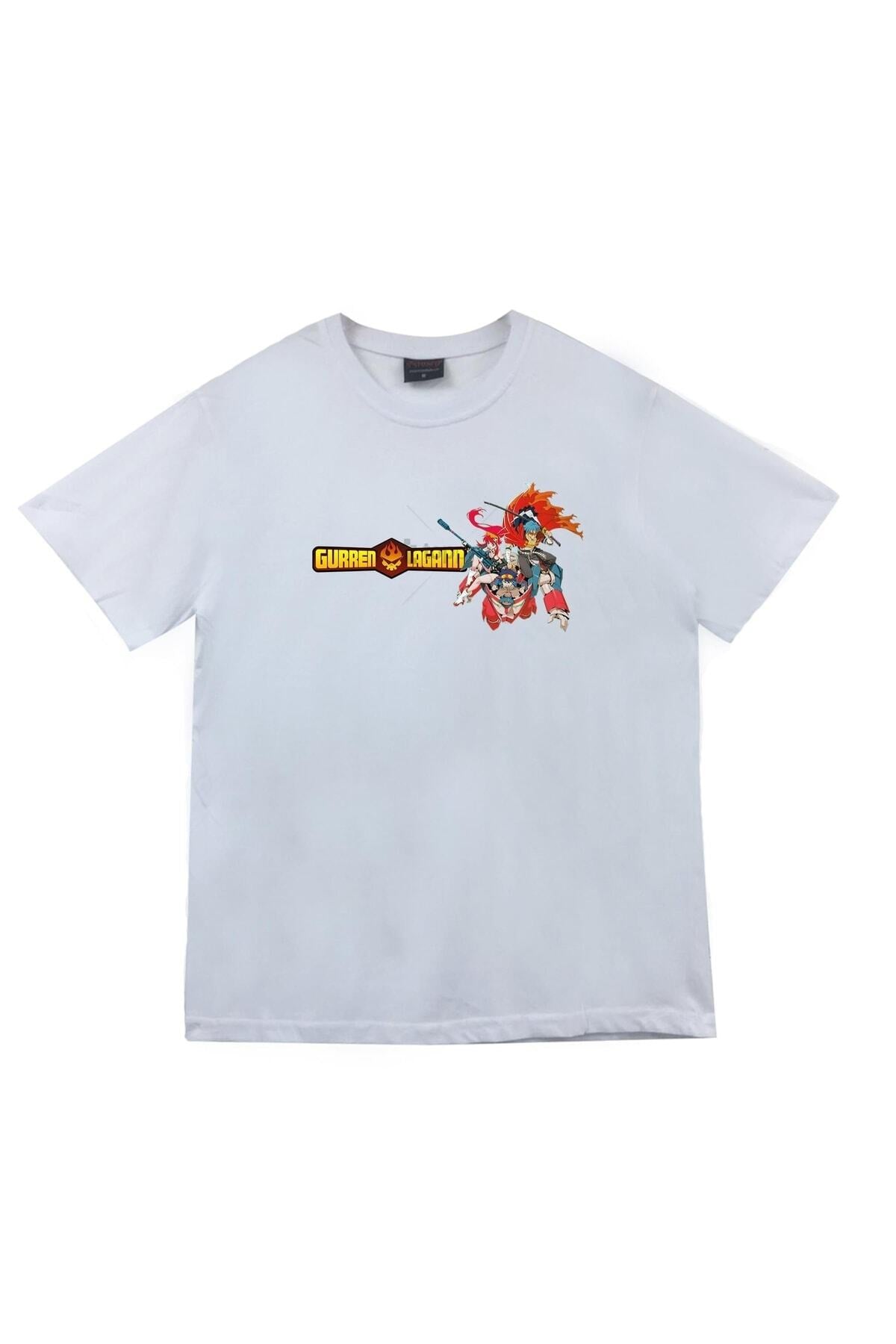 Tengen Toppa Gurren Anime Baskılı Unisex %100 Pamuk Beyaz T-shirt