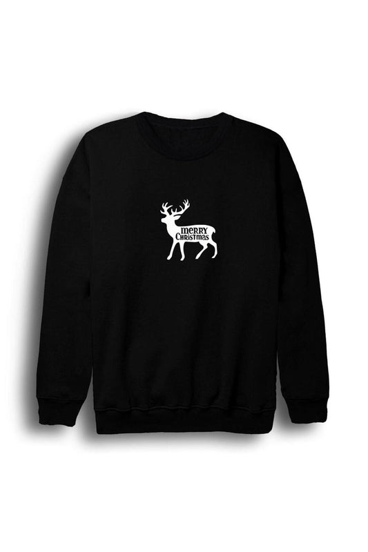 Unisex Siyah Yeni Yıl Hohoho Christmas Baskılı Bisiklet Yaka Sweatshirt