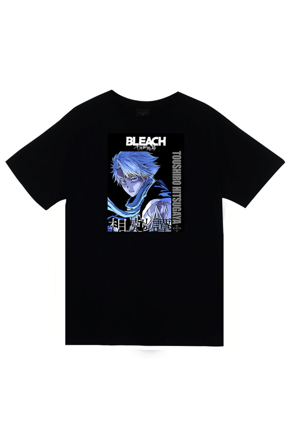 Bleach Tōshirō Hitsugaya Anime Toshiro baskılı siyah tişört