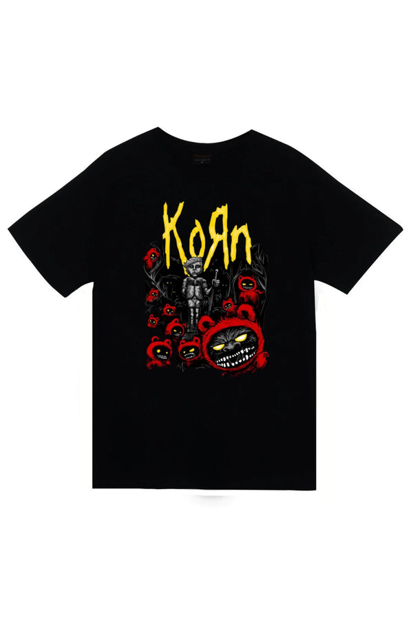 Korn - Rock - Band - Metal Baskılı Unisex %100 Pamuk Tişört – Siyah
