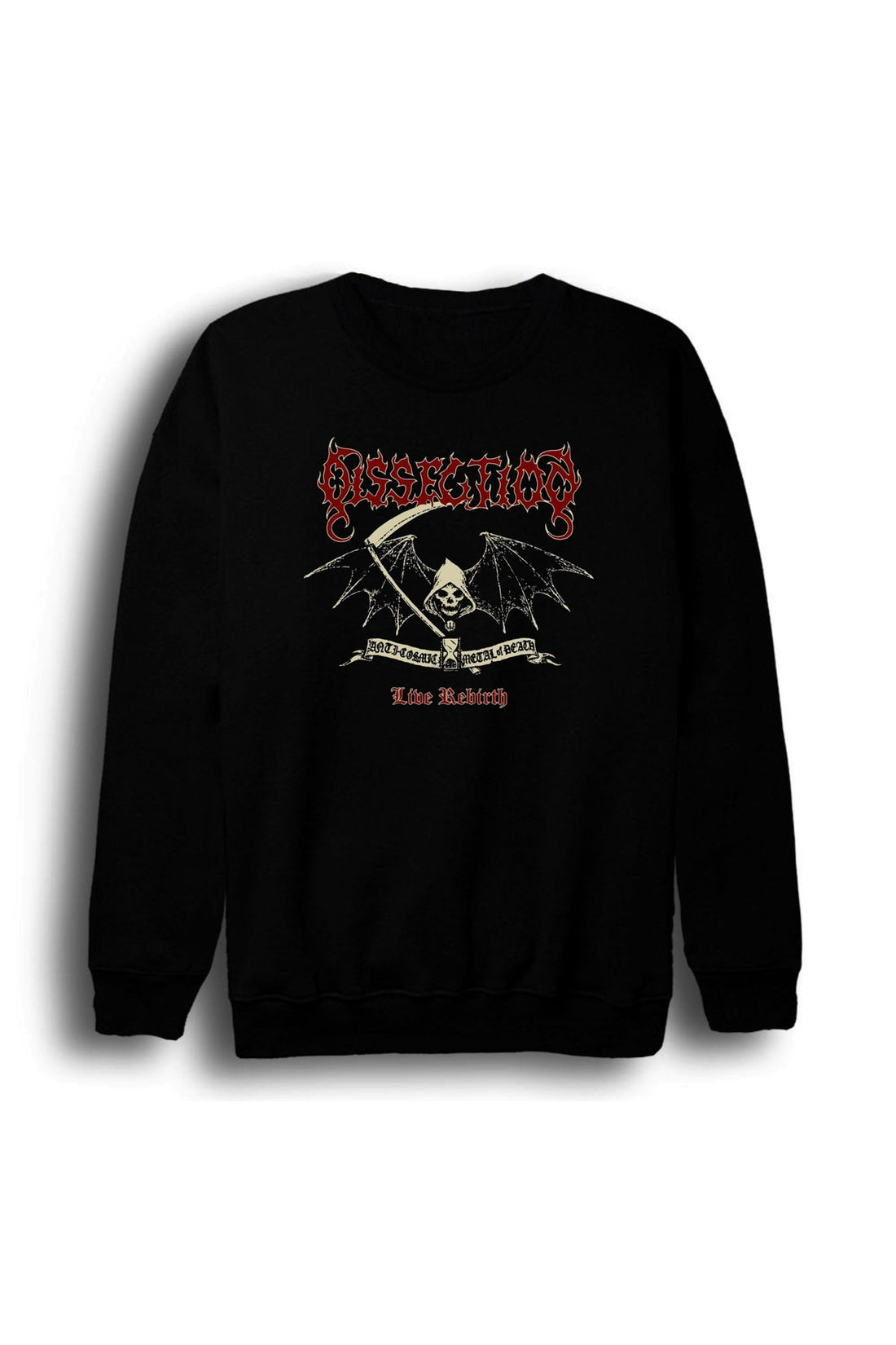 Dissection Logosu ve kanatlı tırpan baskılı siyah sweatshirt
