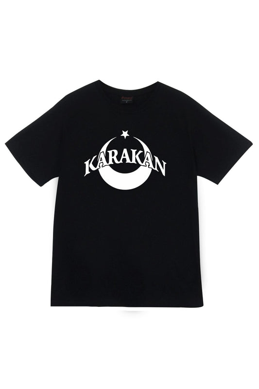 Karakan Baskılı Unisex %100 Pamuk Siyah T-shirt