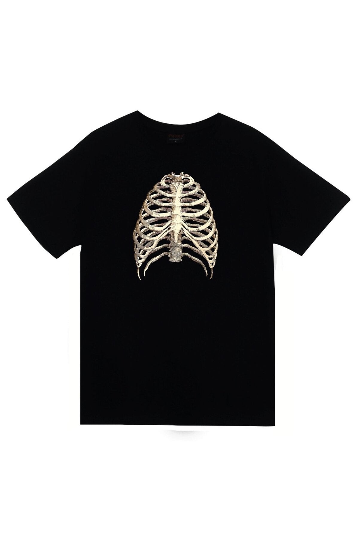 Unisex Siyah İskelet Rib Cage Kurukafa Baskılı T-shirt