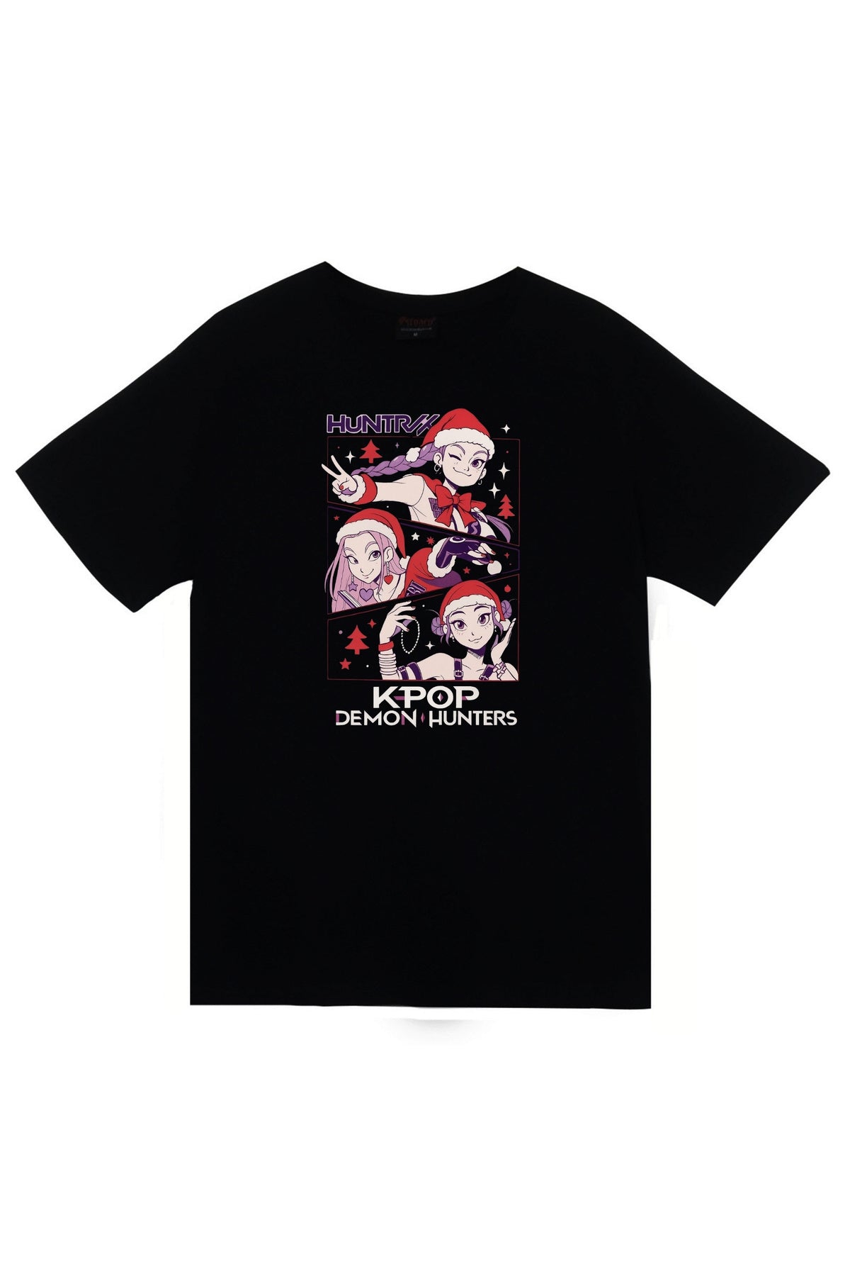 K-Pop Demon Hunters - Yılbaşı Baskılı Unisex %100 Pamuk Siyah T-shirt