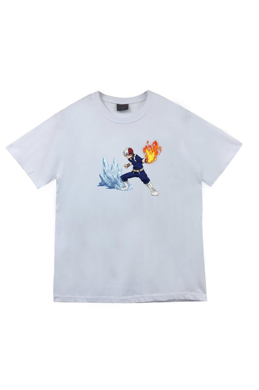 My Hero Academia Shoto Todoroki Anime Baskılı Unisex %100 Pamuk Beyaz T-shirt