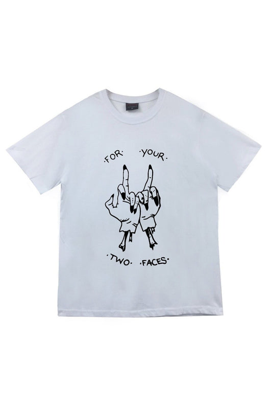 For Your Two Faces Baskılı Unisex %100 Pamuk Beyaz T-shirt