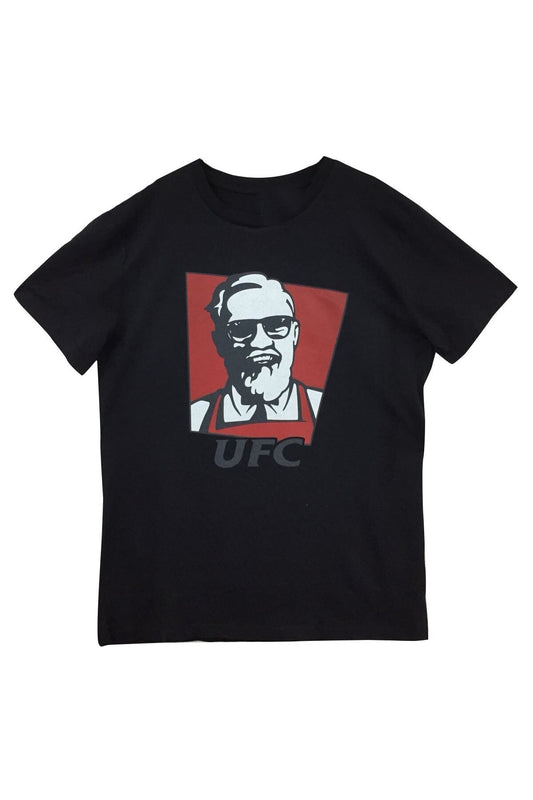 Ufc Baskılı Unisex Siyah %100 Pamuk T-shirt
