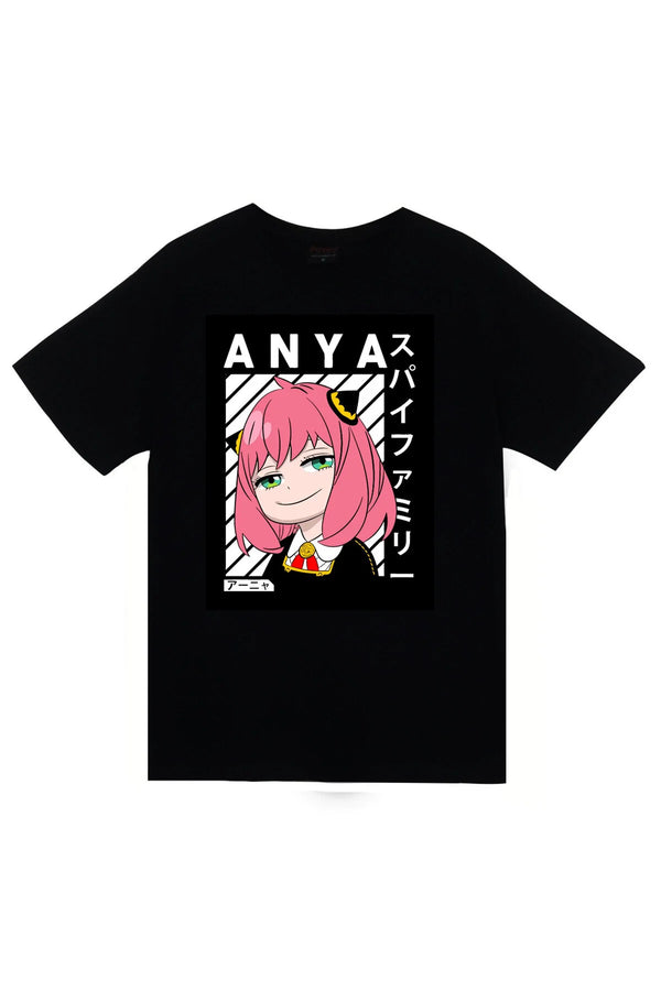 Spy × Family Anime Anya Forger portresi baskılı siyah tişört