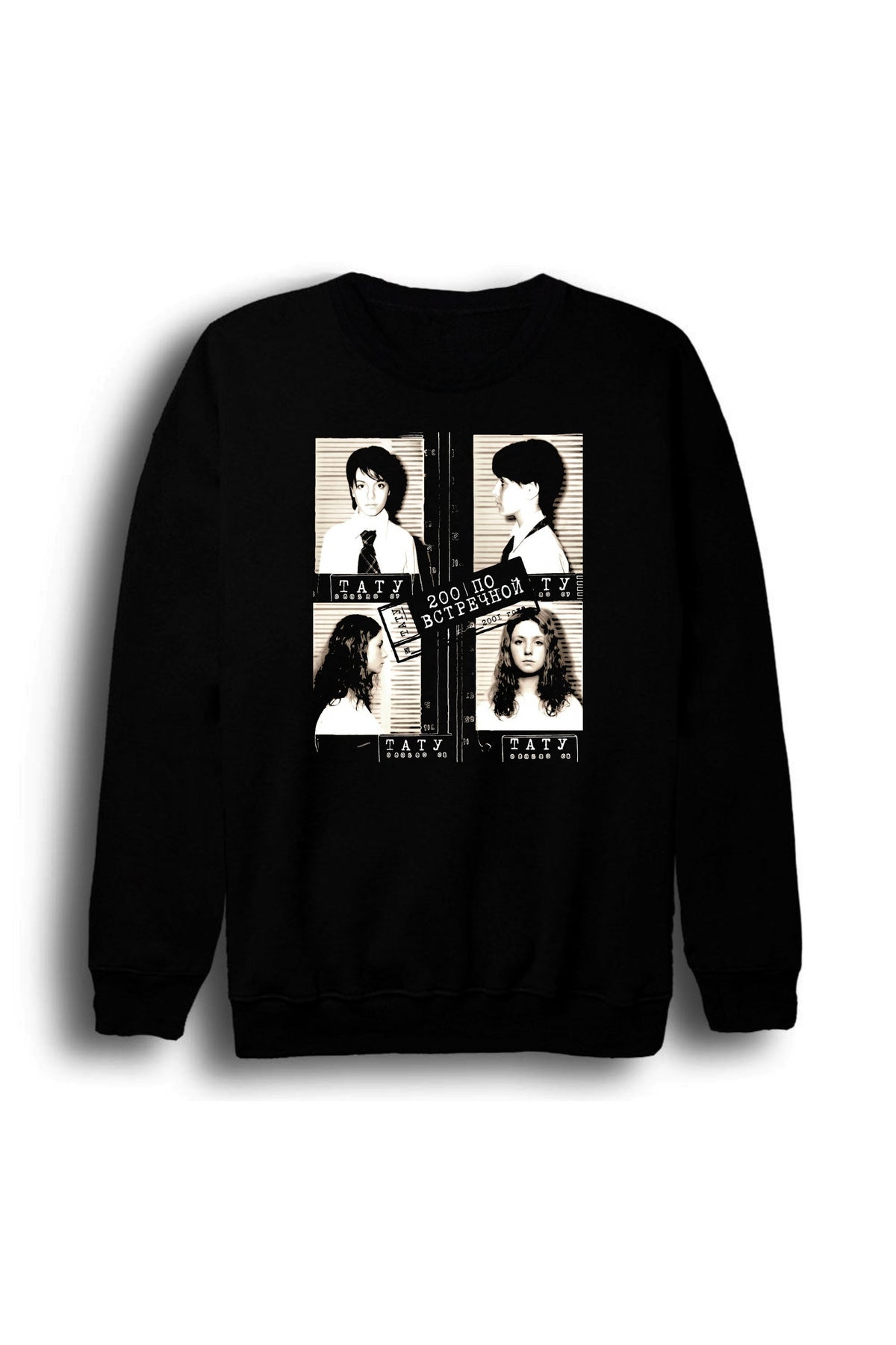 T.A.T.u. - Müzik Grubu Baskılı Unisex %100 Pamuk Bisiklet Yaka Siyah Sweatshirt