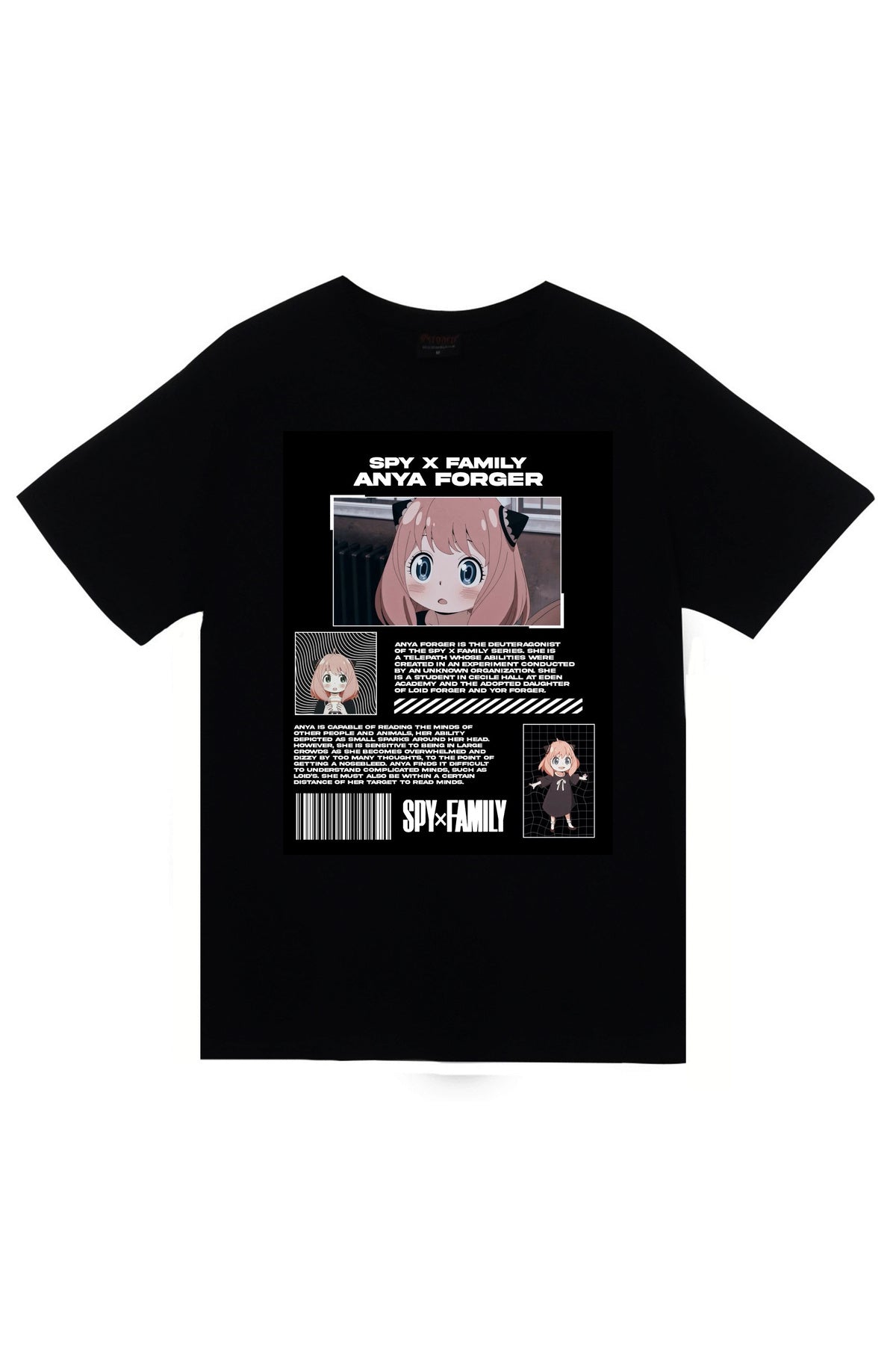 Spy × Family Anime Baskılı Unisex %100 Pamuk Siyah T-shirt