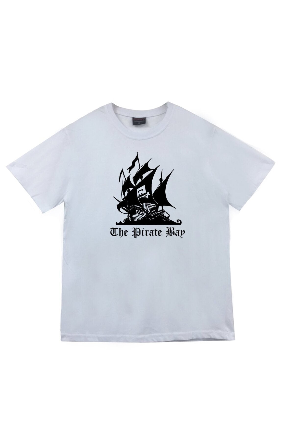 Unisex Beyaz Gemi Baskılı T-shirt