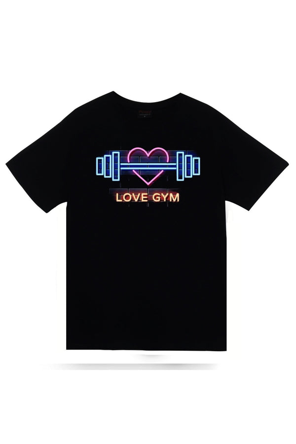 Gym, Fitness, Vucüt Geliştirme, Body Building, Love Gym Baskılı Unisex %100 Pamuk Tişört – Siyah