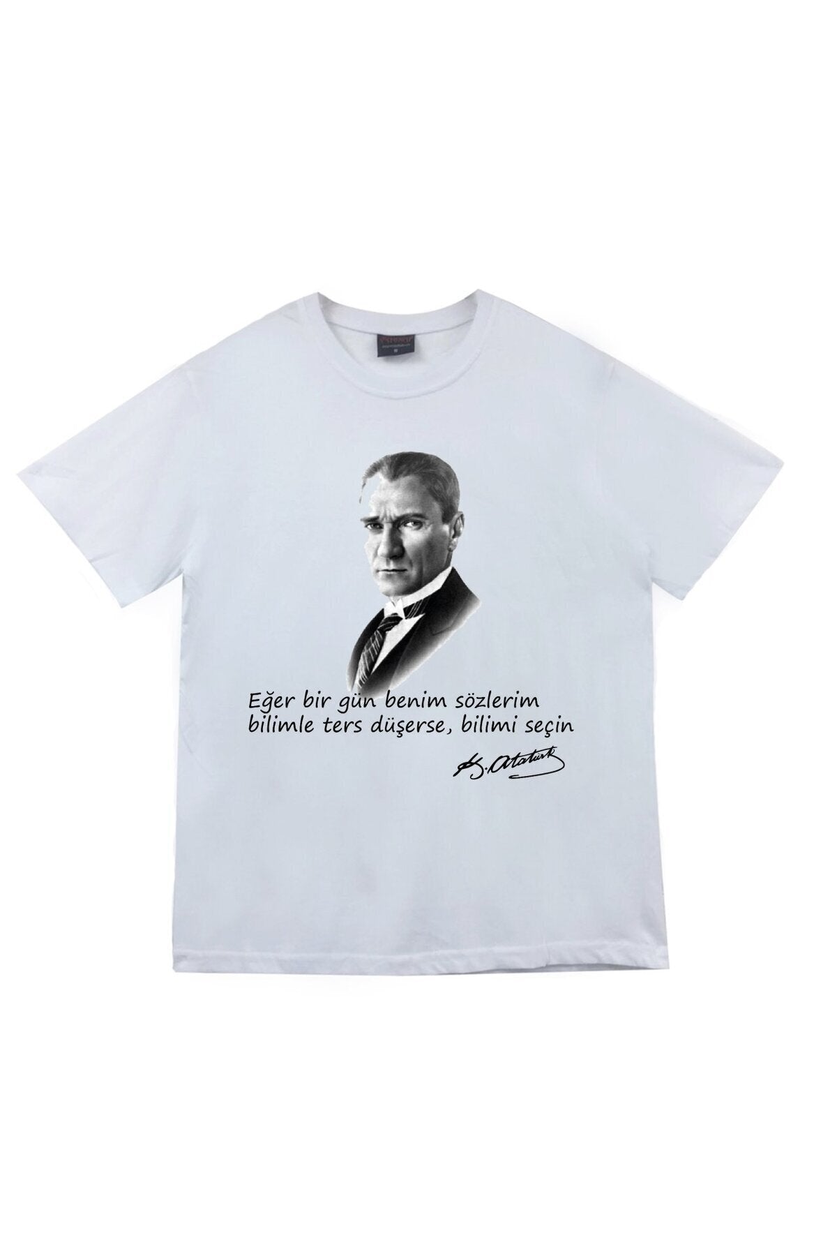 Unisex Beyaz Gazi Mustafa Kemal Atatürk Baskılı T-shirt