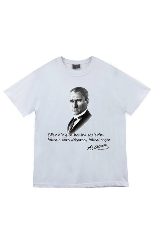 Unisex Beyaz Gazi Mustafa Kemal Atatürk Baskılı T-shirt