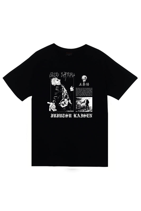 Jujutsu Kaisen Satoru Gojo Anime Baskılı Unisex %100 Pamuk Siyah T-shirt