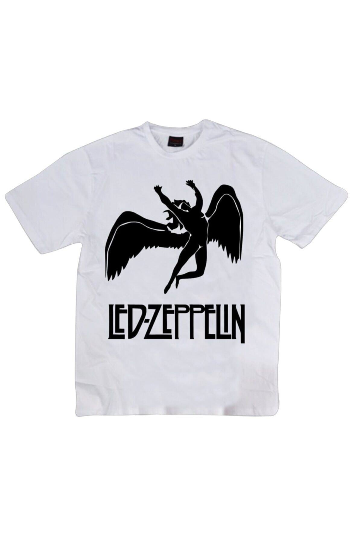 Led Zeppelin Baskılı Unisex %100 Pamuk Beyaz T-shirt