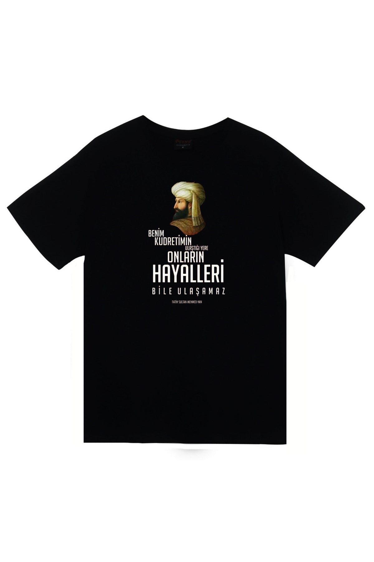 Fatih Sultan Mehmet Baskılı Unisex %100 Pamuk Siyah T-shirt