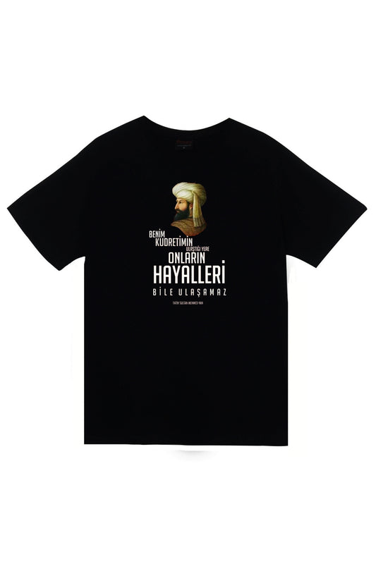 Fatih Sultan Mehmet Baskılı Unisex %100 Pamuk Siyah T-shirt