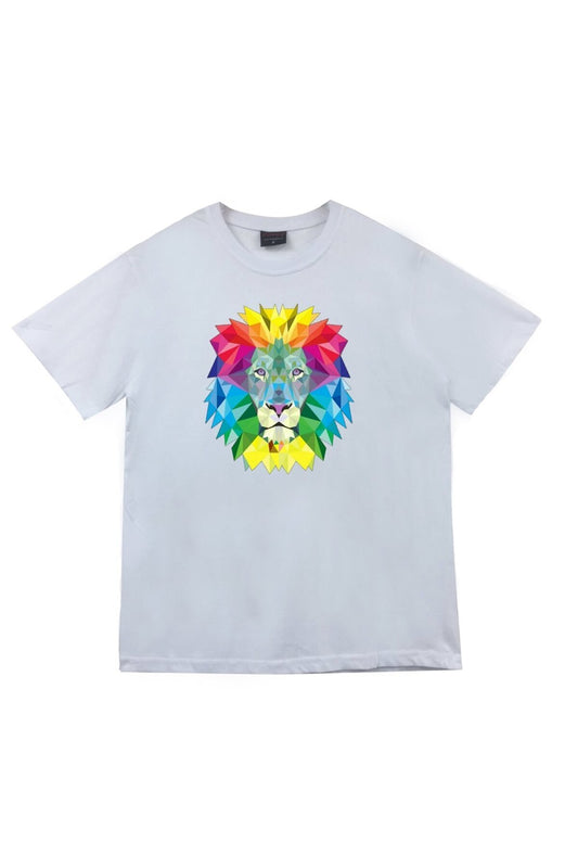 Unisex Beyaz Aslan Baskılı T-shirt