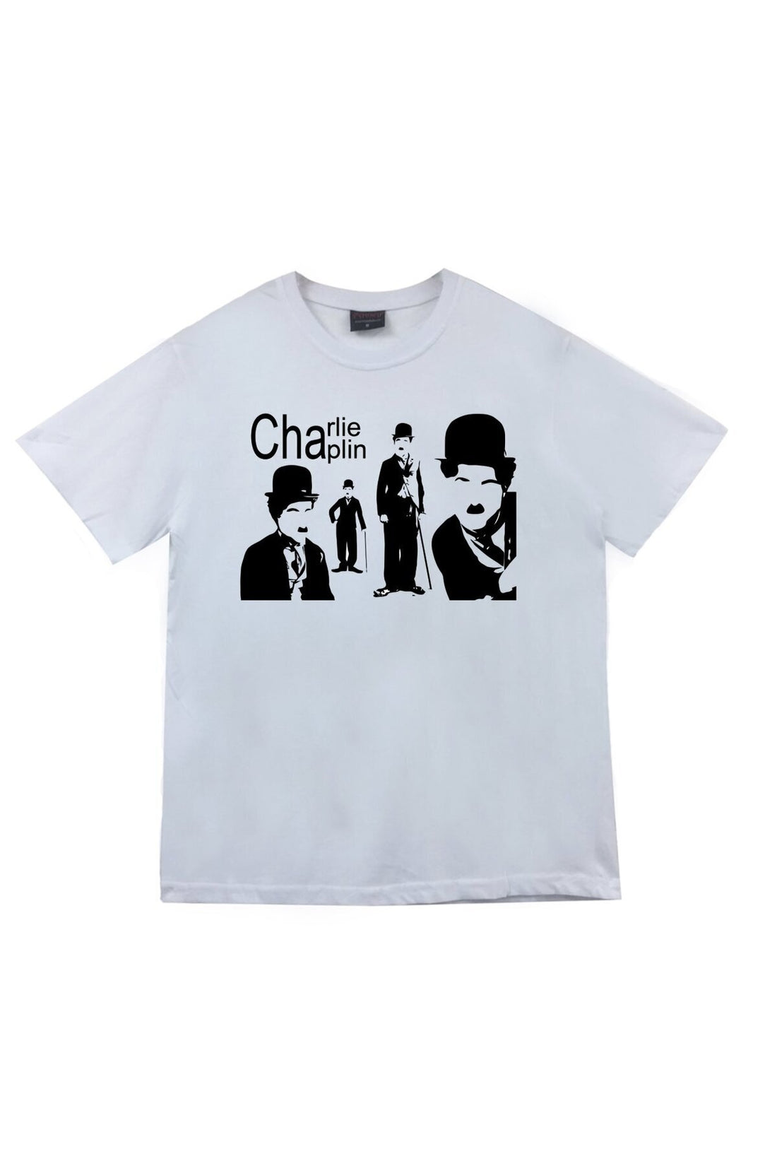 Unisex Charlie Chaplin baskılı beyaz tişört