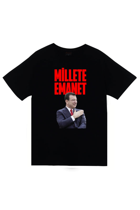Ekrem İmamoğlu Millete Emanet Baskılı Unisex %100 Pamuk T-shirt