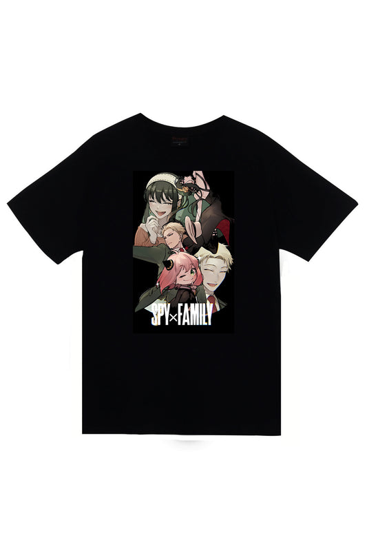 Spy × Family Anime Baskılı Unisex %100 Pamuk Siyah T-shirt