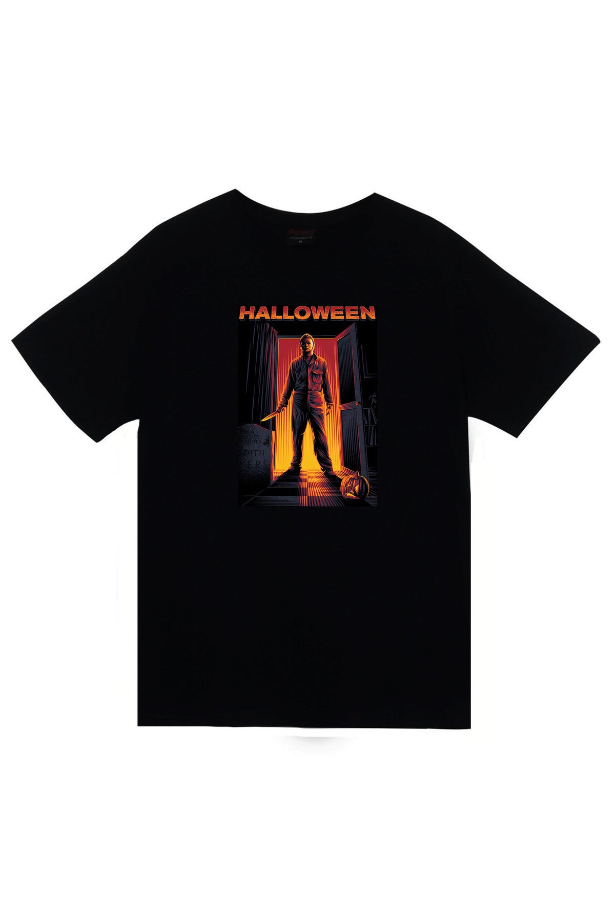 Halloween Baskılı Unisex %100 Pamuk Siyah T-shirt