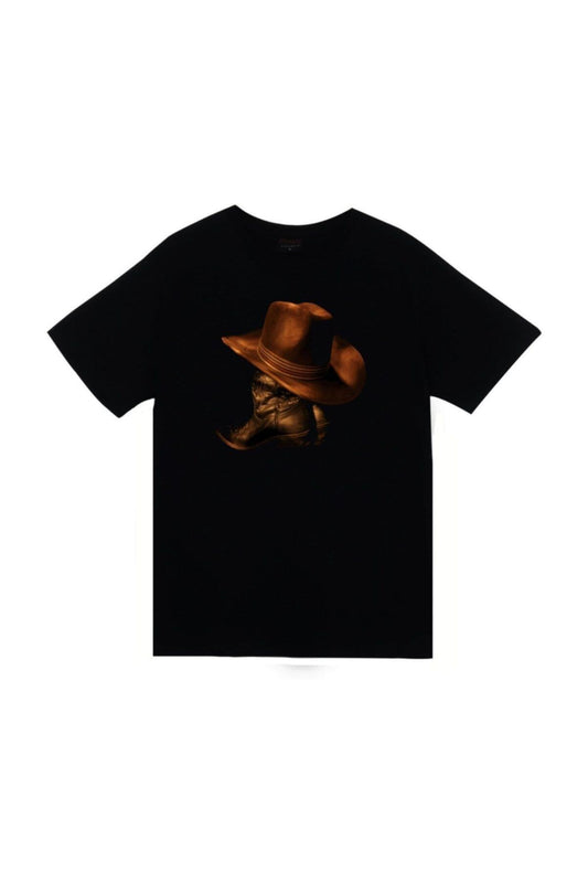 Unisex Siyah Kovboy Baskılı T-shirt