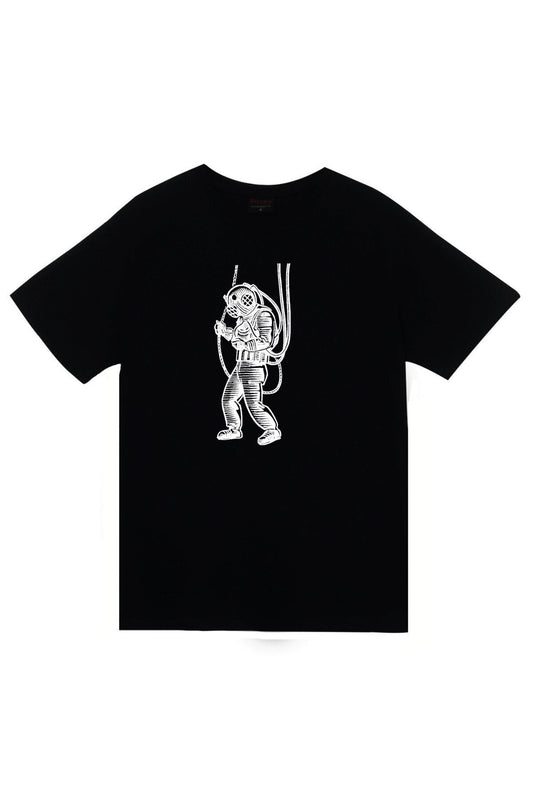 Astronot Baskılı Unisex %100 Pamuk Siyah T-shirt