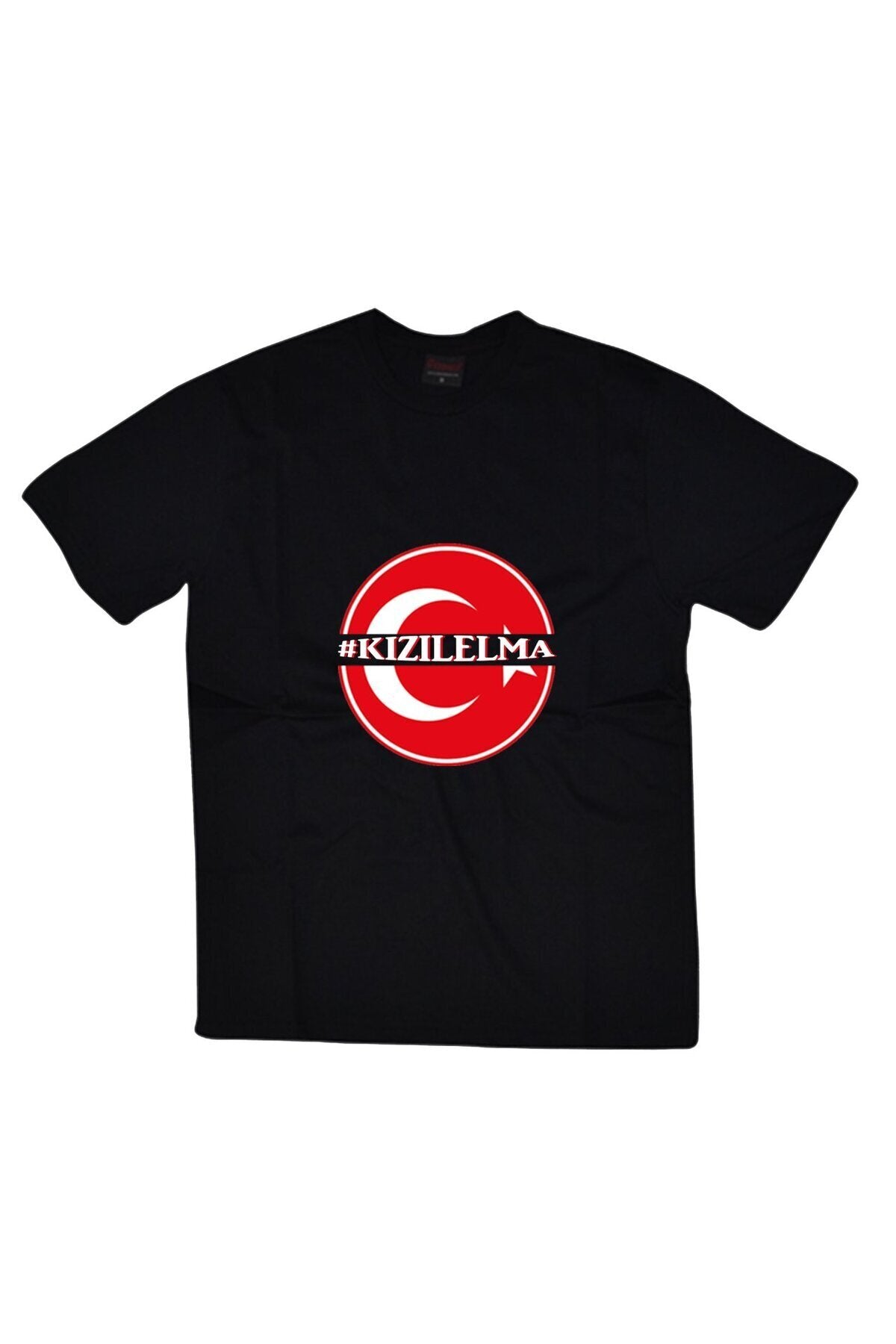 Unisex Siyah Kızıl Elma Baskılı T-shirt