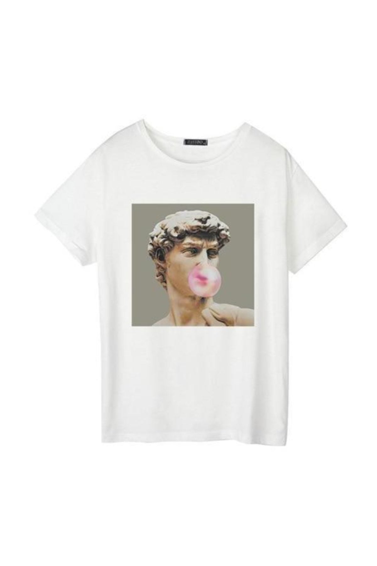 Beyaz Michelangelo David Baskılı Tişört