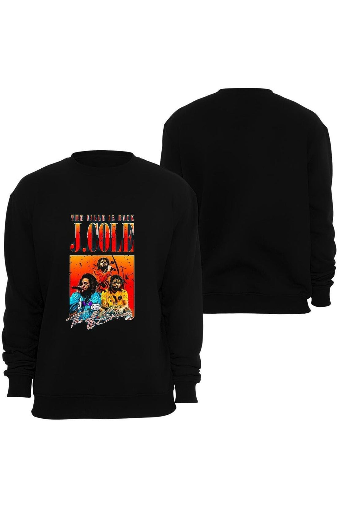 J. Cole Baskılı Unisex %100 Pamuk Sweatshirt – Siyah