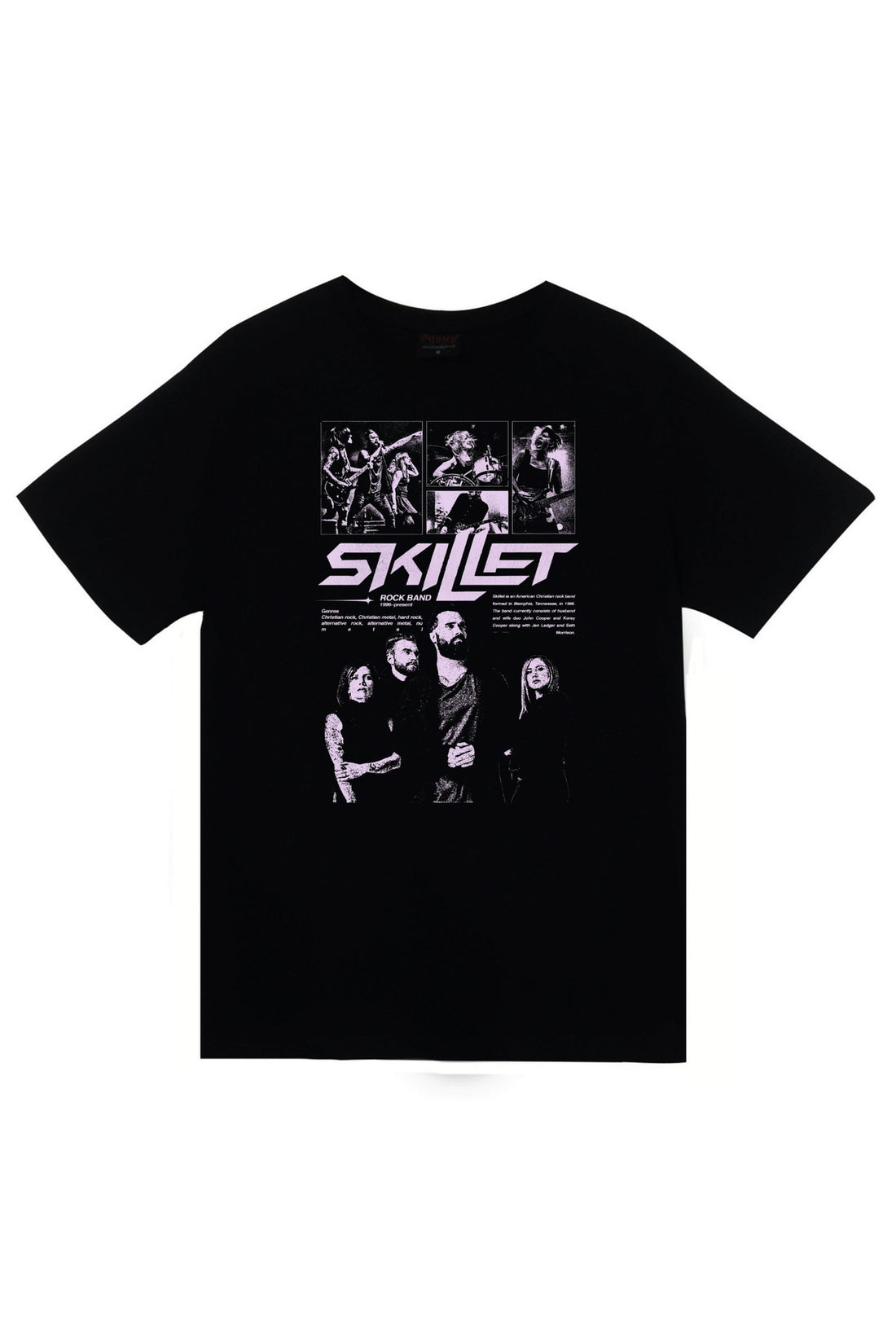 Skillet - Rock Grubu Siyah-beyaz fotoğraf kolajlı poster baskılı siyah tişört