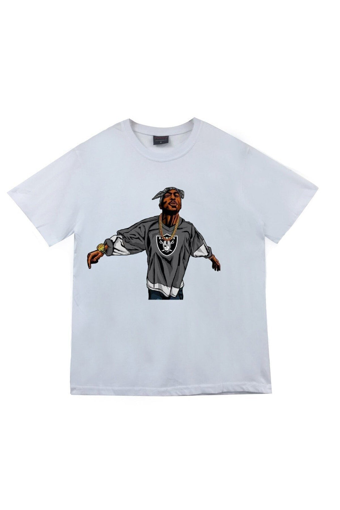 Unisex Beyaz Tupac Shakur baskılı beyaz tişört