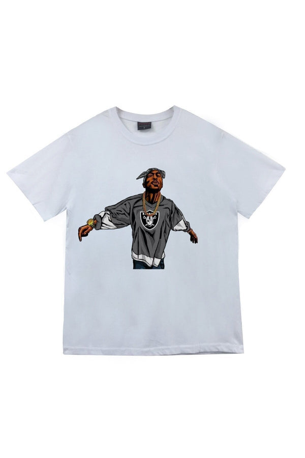 Unisex Beyaz Tupac Shakur baskılı beyaz tişört