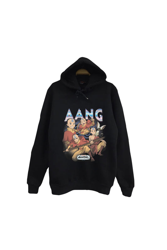 Avatar The Last Airbender Aang Baskılı %100 Pamuk Unisex Siyah Kapüşonlu Sweatshirt