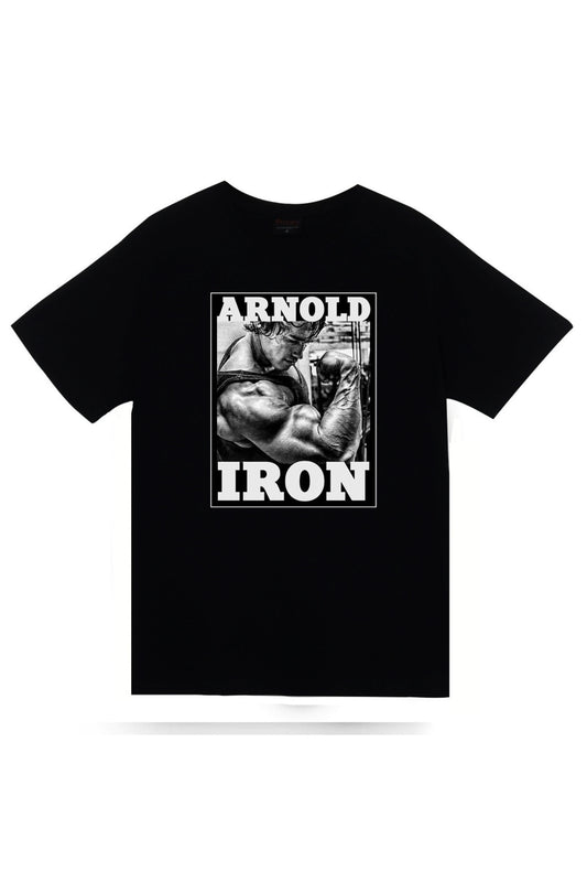 Gym, Fitness, Vucüt Geliştirme, Arnold Schwarzenegger Baskılı Unisex %100 Pamuk Siyah T-shirt