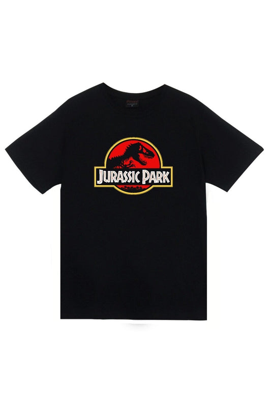 Unisex Siyah Jurassic Park Baskılı T-shirt