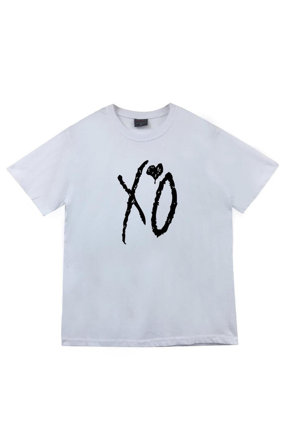 The Weeknd Starboy XO el yazısı logo baskılı beyaz tişört