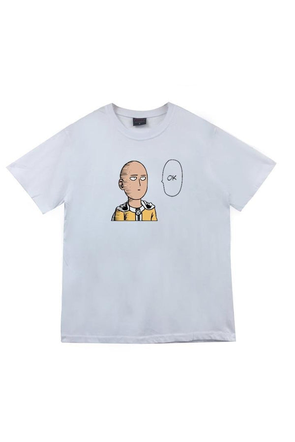 Saitama Anime baskılı beyaz tişört