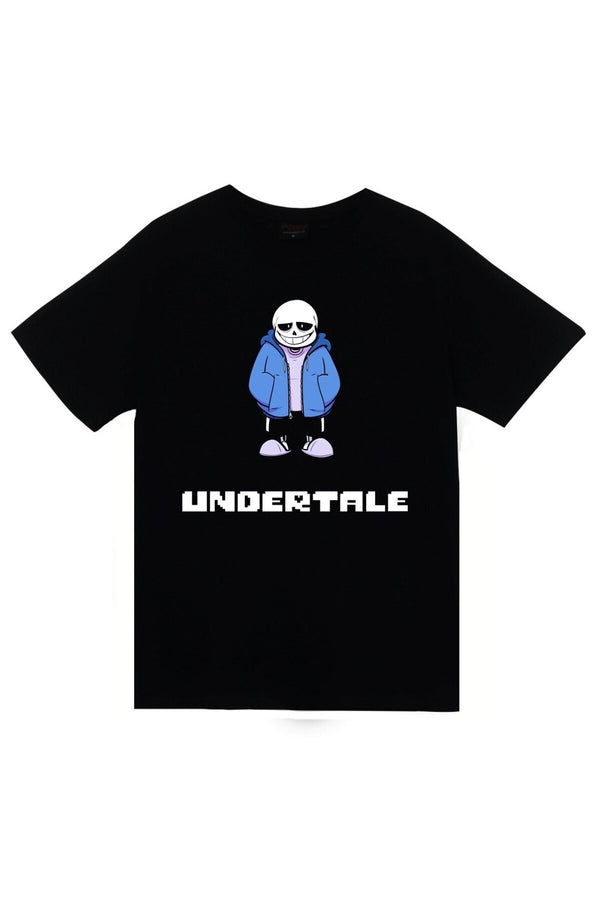 Undertale Sans karakteri ve oyun baskılı siyah tişört