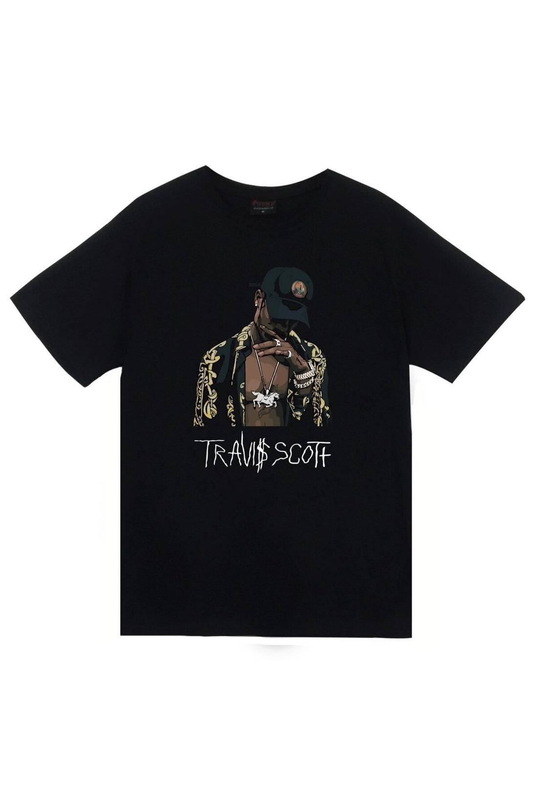 Unisex Siyah Astraworld Travis Scott Sanatçı portresi ve el baskılı siyah tişört