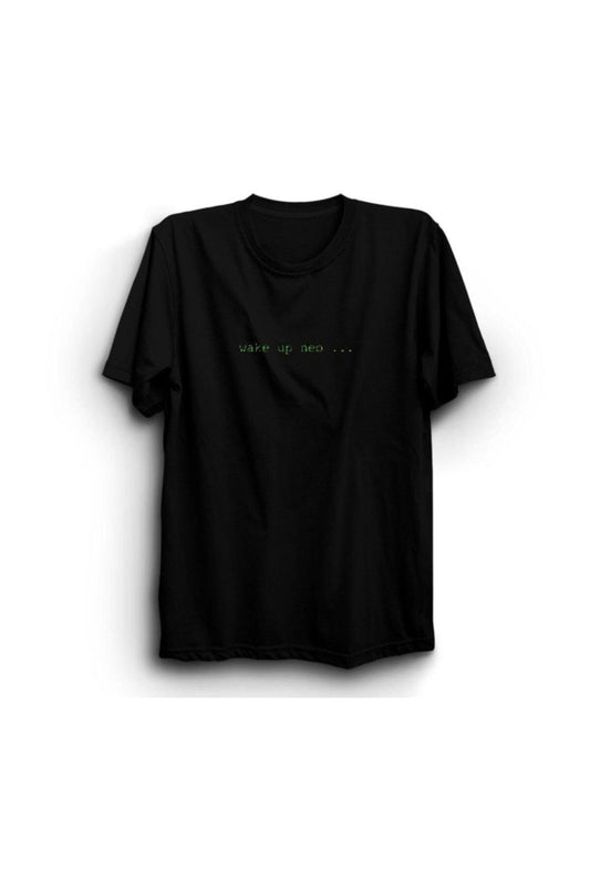 Matrix Wake Up Neo Baskılı Unisex %100 Pamuk Siyah T-shirt