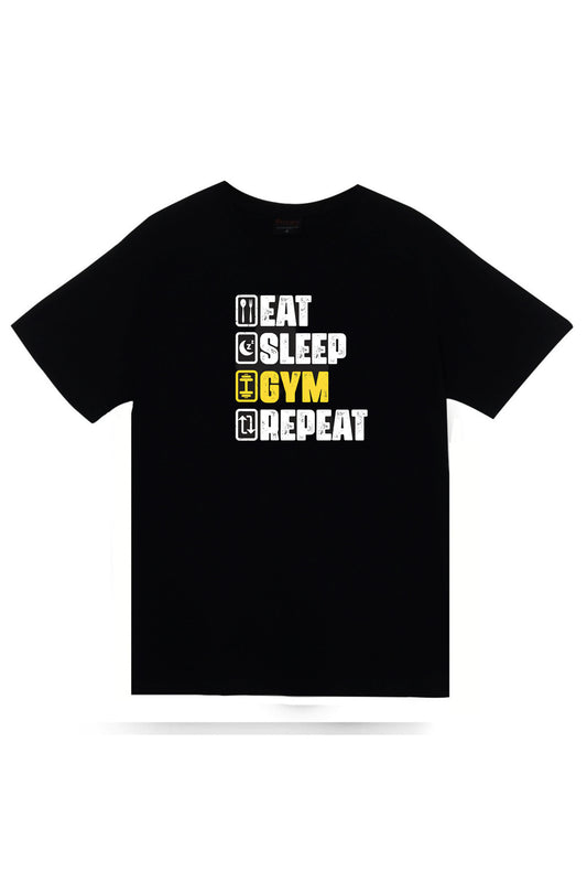 Eat Sleep Gym Repeat, Training, Body Building %100 Pamuk Unisex Siyah T-shirt