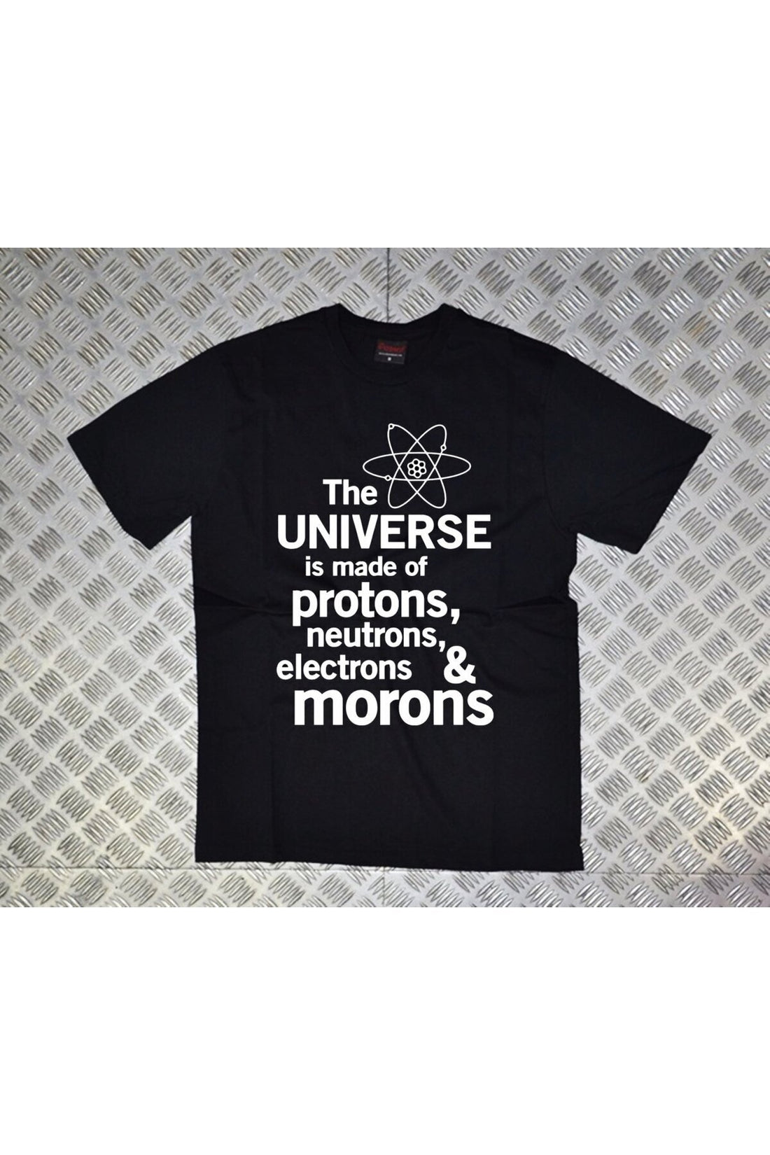 Unisex Siyah Proton Neutron Electron baskılı siyah tişört