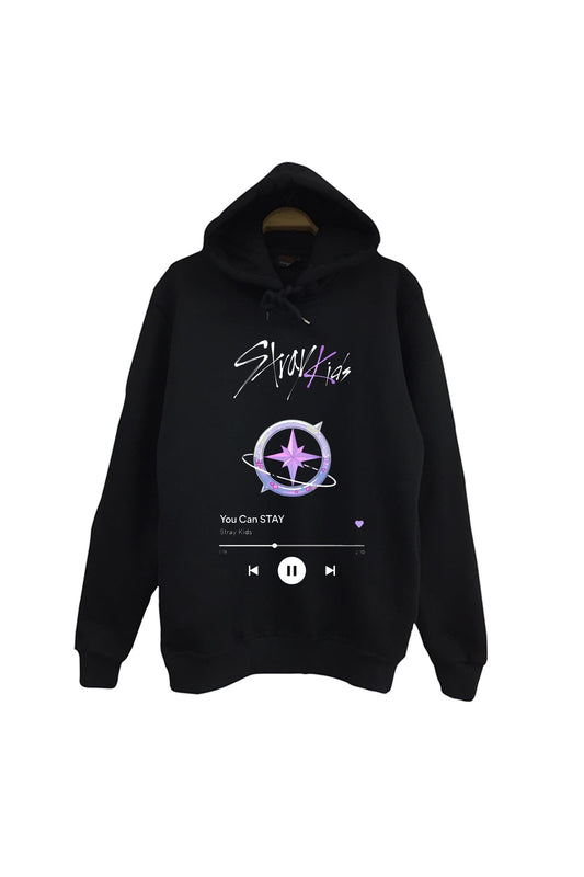 Stray Kids, You Can Stay, K-Pop Unisex Siyah %100 Pamuk Siyah Kapüşonlu Sweatshirt