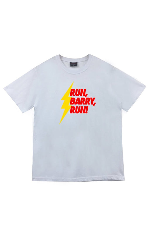 Unisex Beyaz Run Barry Run Baskılı Tişört