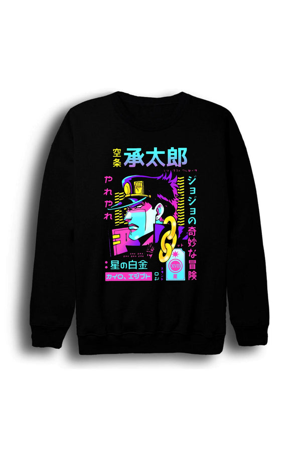 JoJo's Bizarre Adventure Jotaro Kujo Anime Baskılı Unisex %100 Pamuk Sweatshirt – Siyah